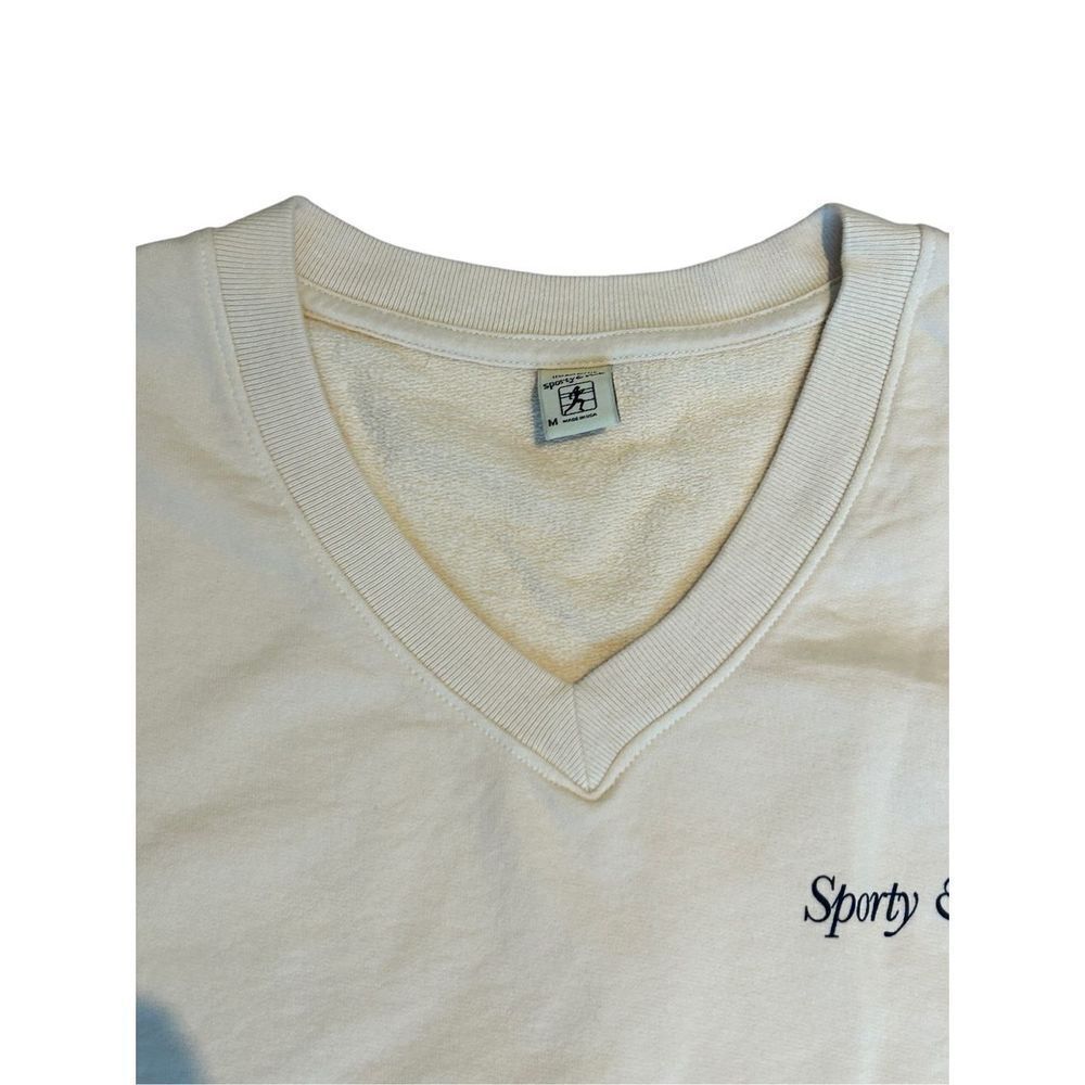Sporty & Rich Italic Logo Sleeveless V-Neck Unisex Vest Beige Size Medium - Picture 3 of 7
